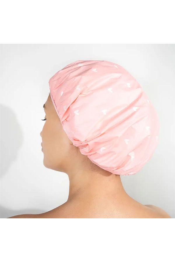 accessories self care قلنسوة استحمام من الداخل، مزينة بنقشات قلب، تحمي الشعر من البلل 435